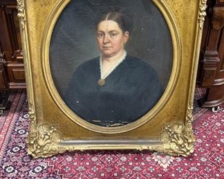 Oil on Canvas of Woman in Carved Gold Gilt Frame - Frame is Marked P. Ulrich