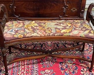 Herman Miller Walnut Needlepoint Curved Vanity Bench