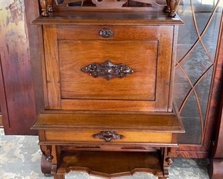 Walnut Victorian Drop Front Desk w/ Gallery Top