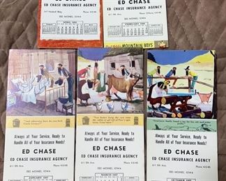 Ed Chase Insurance Agency Calendar Cards - Des Moines, Iowa; April 1955, October 1955, January 1957, March 1957, and February 1958