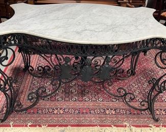 Large Turtle Top Marble Top Iron Based Foyer Table