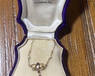 Victorian 14K Gold Necklace w/ Amethyst & Pearls