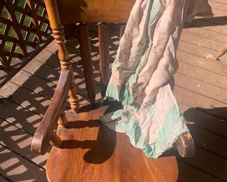 Authentic Walking Dead Show Prop:  This is the wooden chair Maggie was held hostage and tied to by Leah in Season 11 - Episode 16.  The blood splattered blanket is still attached to the chair by zip tie. This would be an amazing piece to add to your Walking Dead memorabilia collection.  This item comes with a Certificate of Authenticity.  Check out the next picture to see where this chair was located in the show.  Priced at $300.