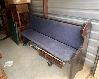 Authentic Walking Dead Show Prop:  This is a church pew used in The Walking Dead Season 10 - Episode 1.  This is the episode "Lines We Cross" in which the satellite crashes and this pew can be seen in the radio room where Eugene is calling Oceanside.   This pew measures 6' long x 24" deep x 36" tall.  This item comes with a Certificate of Authenticity.  Check out the next picture to see where the pew was located in the show.  Priced at $250.