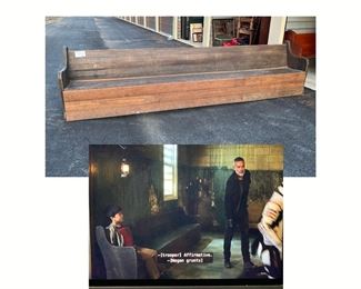 Another church pew!  This pew was used in The Walking Dead Season 11 and can be seen onscreen at the Riverbend complex.    I forgot to get the exact measurements on this one, but it's approximately 11 feet long, 24" deep and 36" in height.   Comes with a Certificate of Authenticity.  Check out the screen shot with little Hershel sitting on the pew in the show. 
Priced at $250.