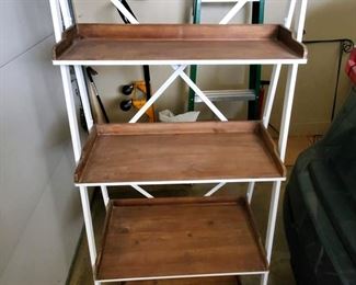 White metal with wood shelves ladder rack