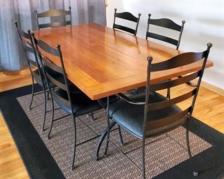 Charleston Forge Kitchen table with six leather chairs. Rug and curtains available, as well.