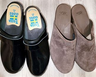 Tessa patent leather clogs, UGG suede clogs