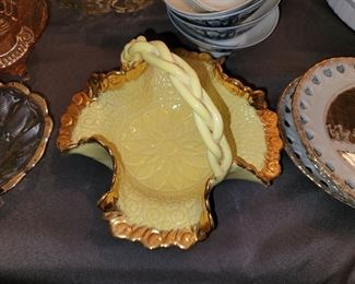 Vintage ceramic basket with gold trim