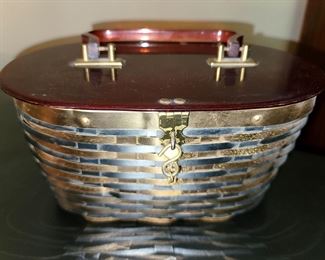 Vintage 1950's metallic basket weave purse with lucite top