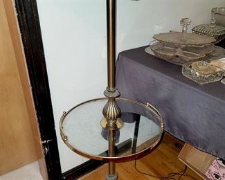 Pair of brass floor lamp tables