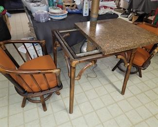 Bamboo table and Chairs with linoleum table top That expands
