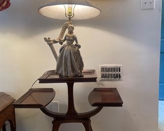 Another very nice lamp, "Women with Harp," and a 3 tier 1950's accent table...