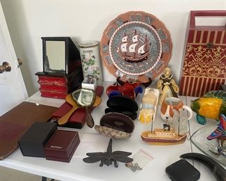 blown glass, vintage jewelry boxes, antique vanity mirrors, hand painted collectible plates & more!