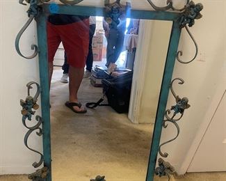 Vintage Cherub mirror, iron and glass in amazing condition & extremely cool!