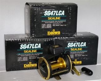 Three Daiwa 'Sealine' SG47LCA baitcasters with line counter (all three are NIB)