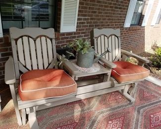 Two-seat glider with center table made by Amish in Amish Acres, Indiana
