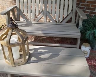 Table and bench made by Amish in Amish Acres, Indiana (bech includes red cushion not shown)