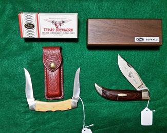 Case XX micarta handle 'Texas Longhorn' and wood handle 'Buffalo'