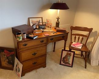 Student desk and chair, brass lamp, artwork, desk accessories, and more!