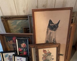 Framed artwork - some great finds - watercolors, colorized prints, needlepoint, and more!