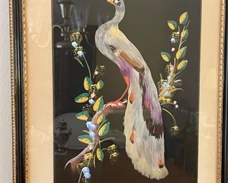 vintage artwork:  feathers and acrylic hand-painted - "Birds of a feather"