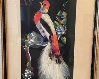vintage artwork:  feathers and acrylic hand-painted - "Birds of a feather"