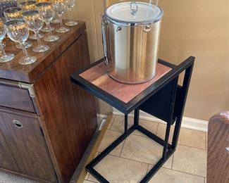 "C" shaped side table, ice bucket with serving set