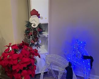 2 Lit deer, a tall cabinet, poinsettias, and more!