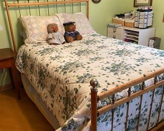 Antique Birds Eye Maple Brass Head Board Foot Board