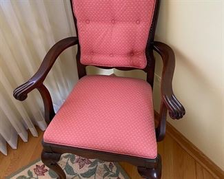 Ethan Allen Tufted , Mahogany Frame Curved Arm Chair ( 2), Dining Chair