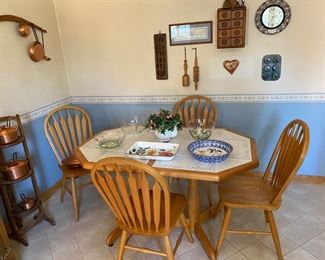KITCHEN!!! Oak Tile Table with Leaf, 5 Oak Chairs
