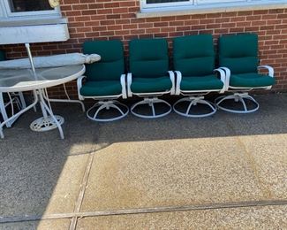 Patio Furniture, Table with Umbrella/Stand, 4 Swivel Chairs with Cushions