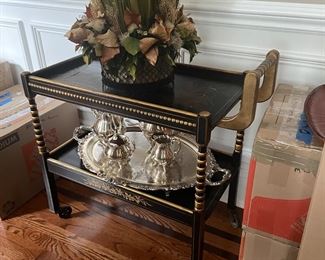 fantastic gilt & ebony tea cart - on casters