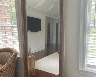Oversized Vertical Floor Mirror with Beveled Glass, Sits nicely on stand - Veneer detail in frame 