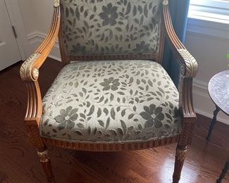 Upholstered arm chair in sage 