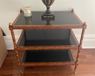 Regency Style Black and Mahogany 3 tiered side table - Gilt accents 