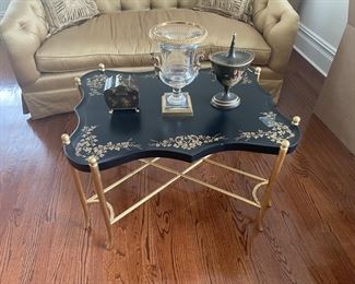 Hollywood Regency Black and Gold Gilt Cocktail Table 