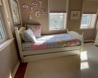 Pottery Barn kids bedroom set - twin beds (one with trundle), dresser & mirror