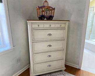 King bedroom set - tall chest, pair night stands, king bed, dresser with mirror