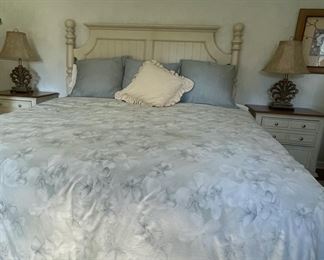 King bedroom set - tall chest, pair night stands, king bed, dresser with mirror