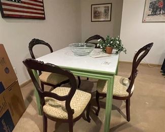 Vintage game table with 4 Victorian chairs