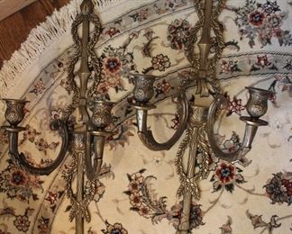 Pair brass Classical style candle sconces