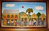 "LUCKY FISH RUMBA" SANCHEZ CARVING SIGNED 32"X20" FRAMED Mario Sanchez (born 1908- died 2005), woodcarver and painter, ranks as one of the country's leading folk artists and remains the foremost visual chronicler of the history of Key West, Florida's southernmost city. His oeuvre documents chronologically the story of a community, from the arrival in the 1820s of the first settlers from the Bahamas to the present day
Sanchez was blessed with a near-photographic recall of a racially and culturally diverse microcosm, and his work affirms the dignity of people facing challenges they had to meet and overcome to succeed in their new environment. His scenes of Key West life are rich in details and leavened with gentle comedy. They are also politically charged, since Sanchez was deeply influenced by democratic ideals, especially those espoused by Jose Marti, a forceful voice for Cuban liberation from Spain and a frequent visitor to Key West prior to the Spanish-American War. The working f