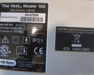 Stickers on back of Breathing machine.