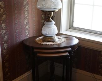 Mahogany nesting tables-gone with the wind lamp