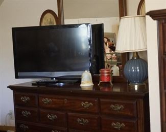 Drew Cherry dresser with mirror-Vizio tv