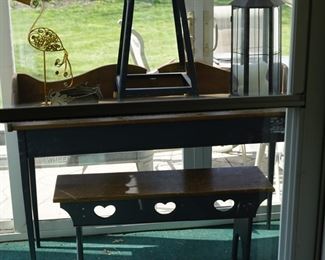 wood table & bench-metal chair