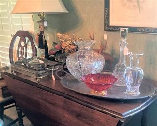 Dropleaf table; decanters