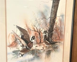 Framed duck watercolor art